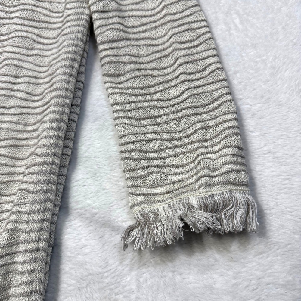 Nic+Zoe S Cardigan Gray Fringe Lightweight Linen Boho Coastal Grandma Lagenlook - Picture 3 of 6